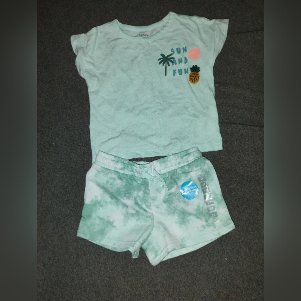 Kids Green Tie-Dye Shirt and Shorts Set